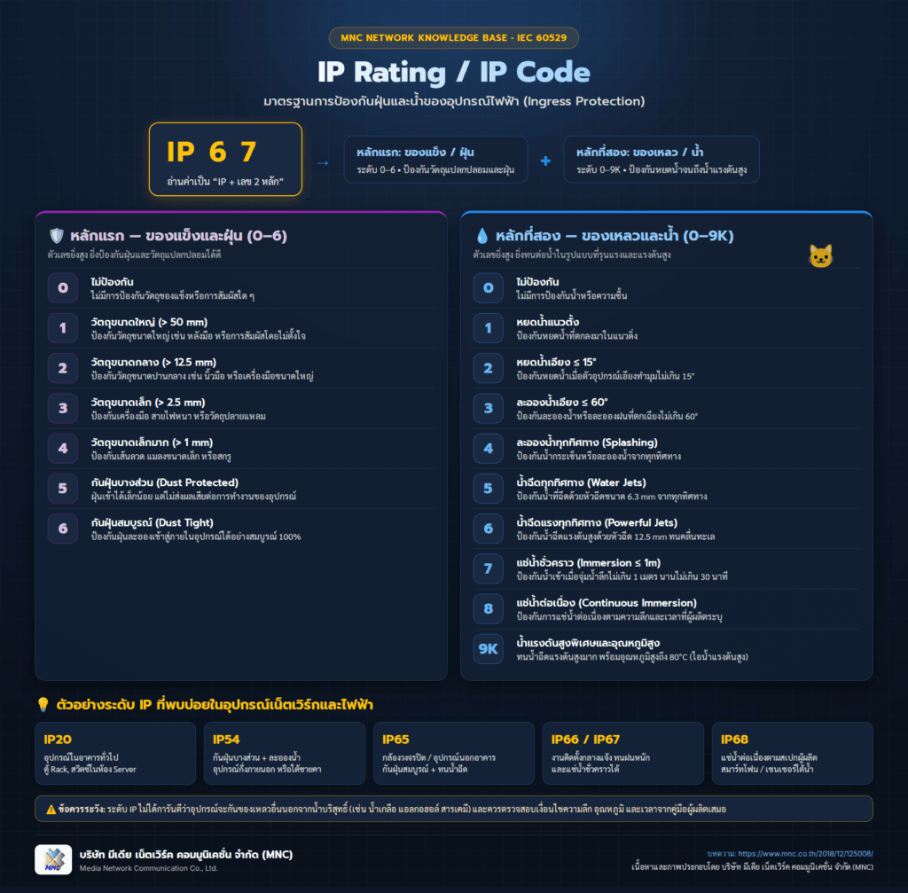 แผนภาพมาตรฐาน IP Rating ตารางระดับการป้องกันฝุ่นและน้ำ IP20 IP54 IP65 IP67 IP68