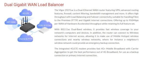 Vigor 2927, DrayTek Lac Router, 4G LTE Gigabit Dual-WAN - Image 6