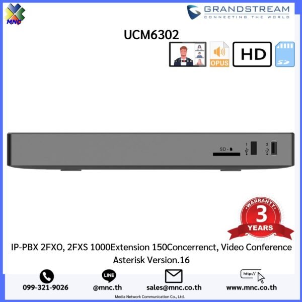 Grandstream UCM6302 IP-PBX 2FXO, 2FXS 1000Extension 150Concerrenct, Video Conference Asterisk Version.16