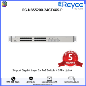 RG-NBS5200-24GT4XS-P, Reyee 24 × 10/100/1000Base-T copper ports with auto-negotiation, 4 × SFP+ ports