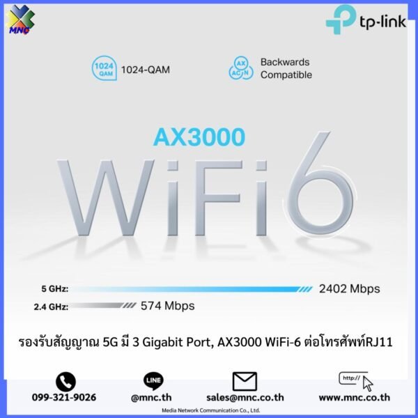 รองรับสัญญาณ 5G มี 3 Gigabit Port, AX3000 WiFi-6 ต่อโทรศัพท์RJ11