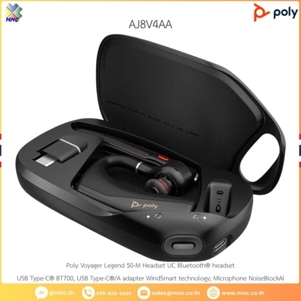 Poly Voyager Legend 50-M Headset UC Bluetooth® headset USB Type-C® BT700, USB Type-C®/A adapter WindSmart technology; Microphone NoiseBlockAI