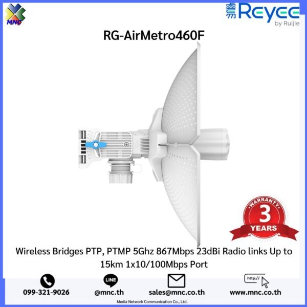 RG-AirMetro460F Wireless Bridges PTP, PTMP 5Ghz 867Mbps 23dBi Radio links Up to 15km 1x10/100Mbps Port