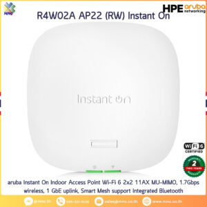 aruba Instant On Indoor Access Point Wi-Fi 6 2x2 11AX MU-MIMO, 1.7Gbps wireless, 1 GbE uplink, Smart Mesh support Integrated Bluetooth