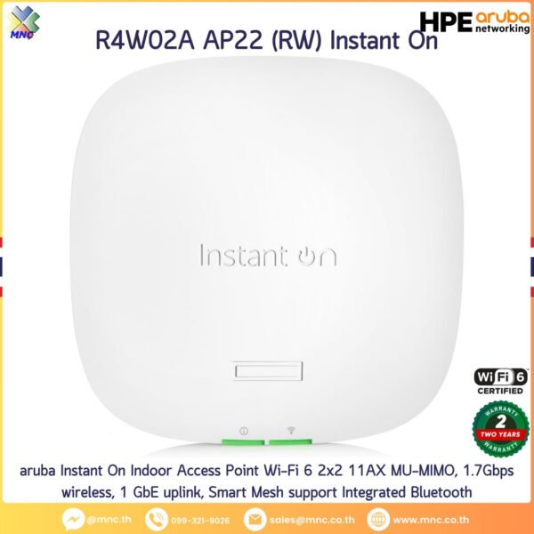 aruba Instant On Indoor Access Point Wi-Fi 6 2x2 11AX MU-MIMO, 1.7Gbps wireless, 1 GbE uplink, Smart Mesh support Integrated Bluetooth