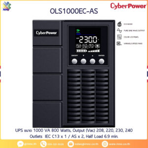 UPS ขนาด 1000 VA 800 Watts, Output (Vac) 208, 220, 230, 240 Outlets IEC C13 x 1 / AS x 2, Half Load 6.9 min.