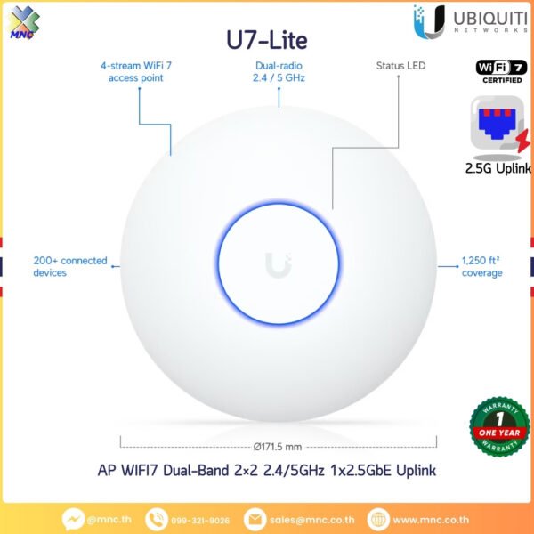 U7-Lite AP WIFI7 Dual-Band 2×2 2.4/5GHz 1x2.5GbE Uplink