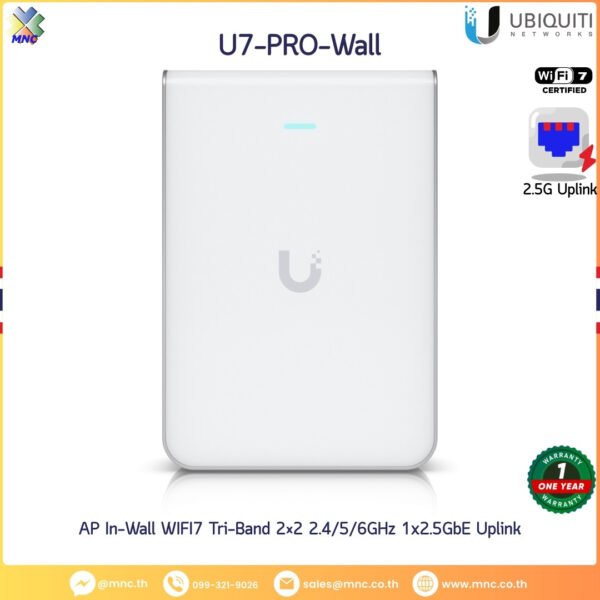 U7-PRO-Wall, UBiQUiTi AP In-Wall WiFi7 Tri-Band 2x2 2.4/5/6GHz 1x2.5GbE Uplink