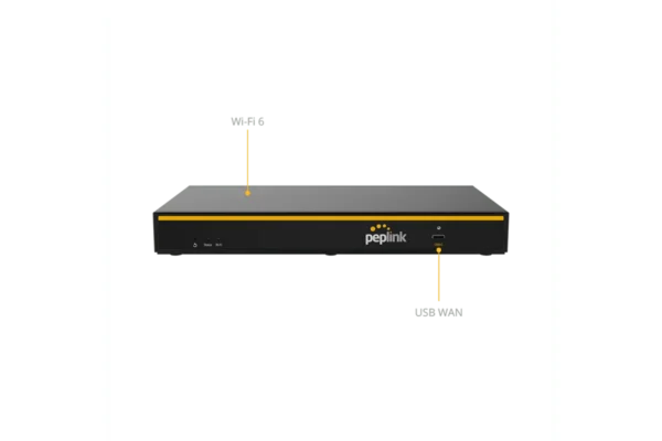 Peplink B One spec sheet front — port layout