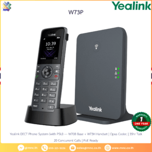 Yealink DECT Phone System (with PSU) — W70B Base + W73H Handset | Opus Codec | 35hr Talk 20 Concurrent Calls | PoE Ready