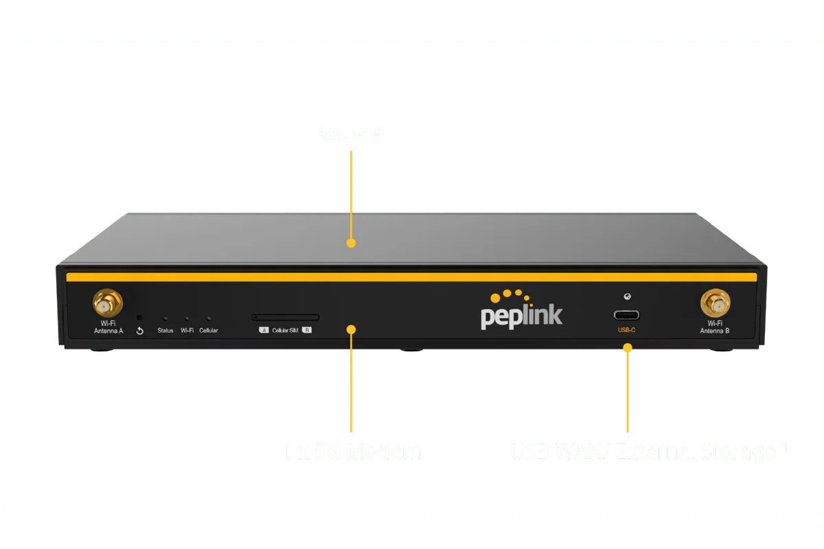 Peplink B One 5G dual-WAN 5G cellular router front view