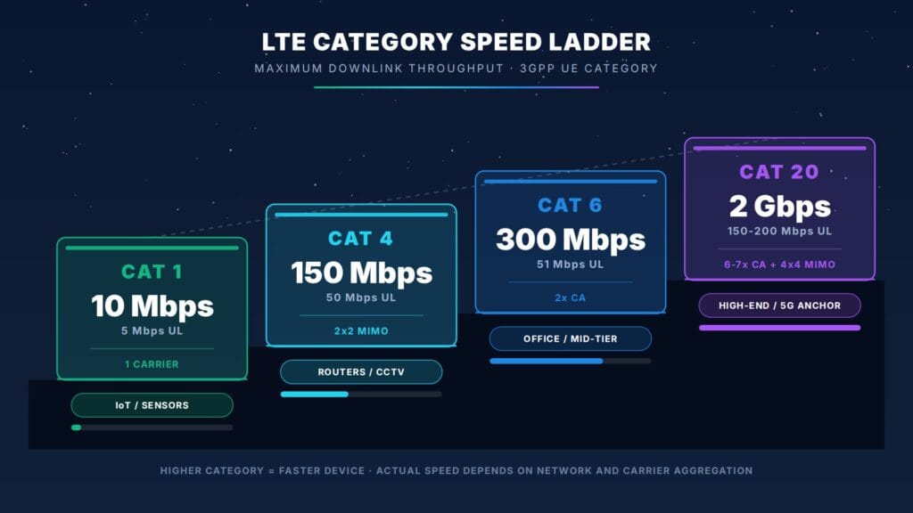 ตารางเทียบความเร็ว LTE Category