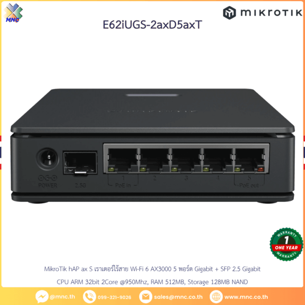 MikroTik hAP ax S, E62iUGS-2axD5axT เราเตอร์ไร้สาย Wi-Fi 6 AX3000 5 พอร์ต Gigabit + SFP 2.5 Gigabit