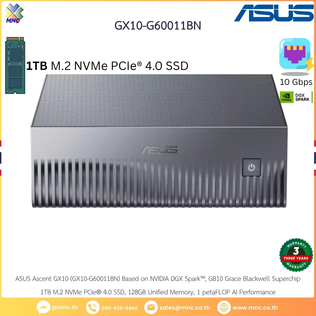 GX10-G60911BN, ASUS Ascent GX10 สถานี AI ซูเปอร์คอมพิวเตอร์ NVIDIA GB10 128GB 1TB (DGX Spark)